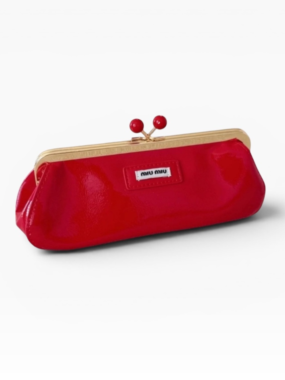 Miu Miu Parfums Red Patent Leather Kiss-Lock Clutch Crossbody Pouch